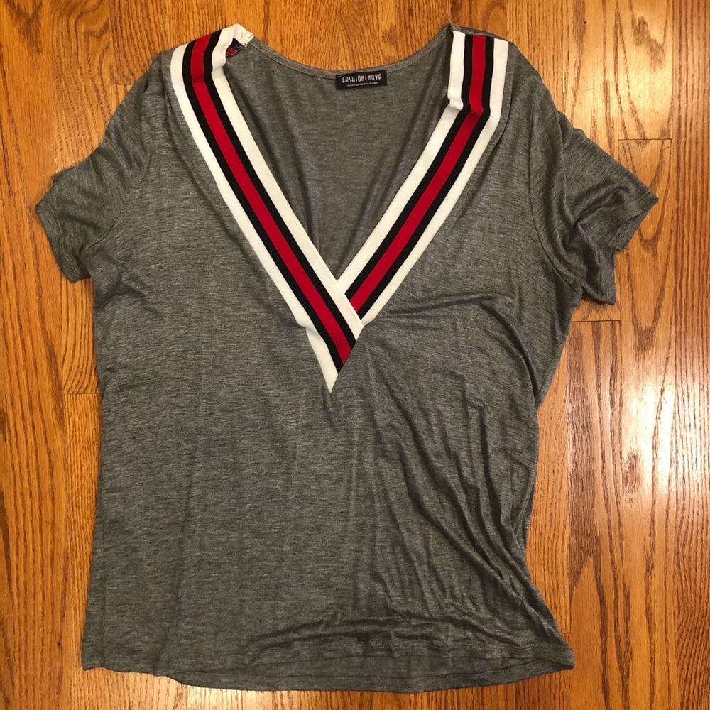 Grey Tee Shirt with Red and White detail